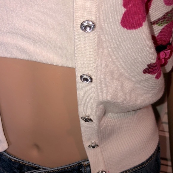 INC International Concepts White mini cardigan with Hot Pink Embellished flowers - Picture 6 of 12